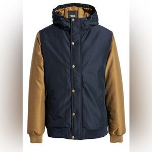 Vans Men's Dark Blue and Tan Hooded Bomber Jacket